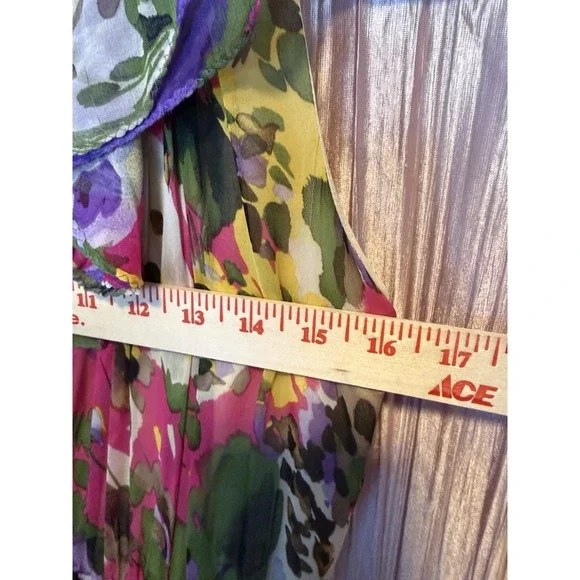 Suzi Chin Maggy Boutique Floral Ruffle Dress Size 4 Belted Spring & Summer - Picture 5 of 7